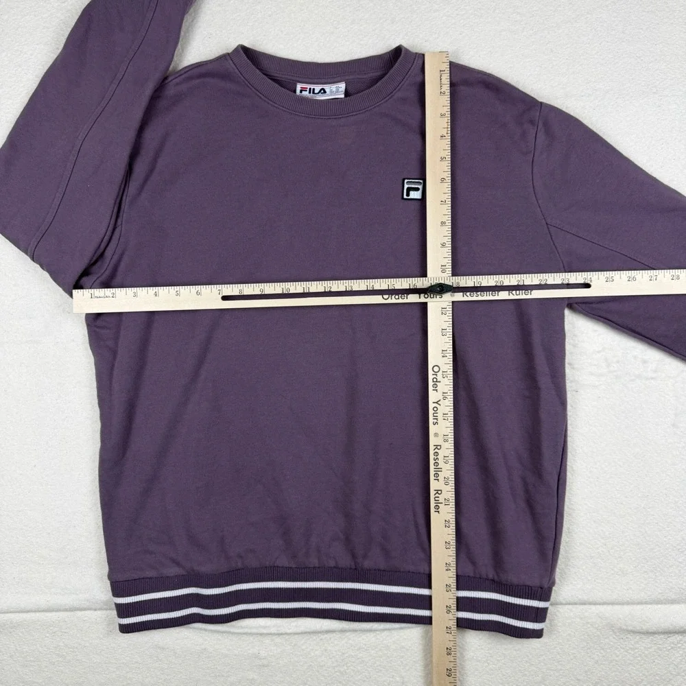 Fila Mens XXL Crewneck Sweatshirt Purple Striped Trim Pullover Logo Patch